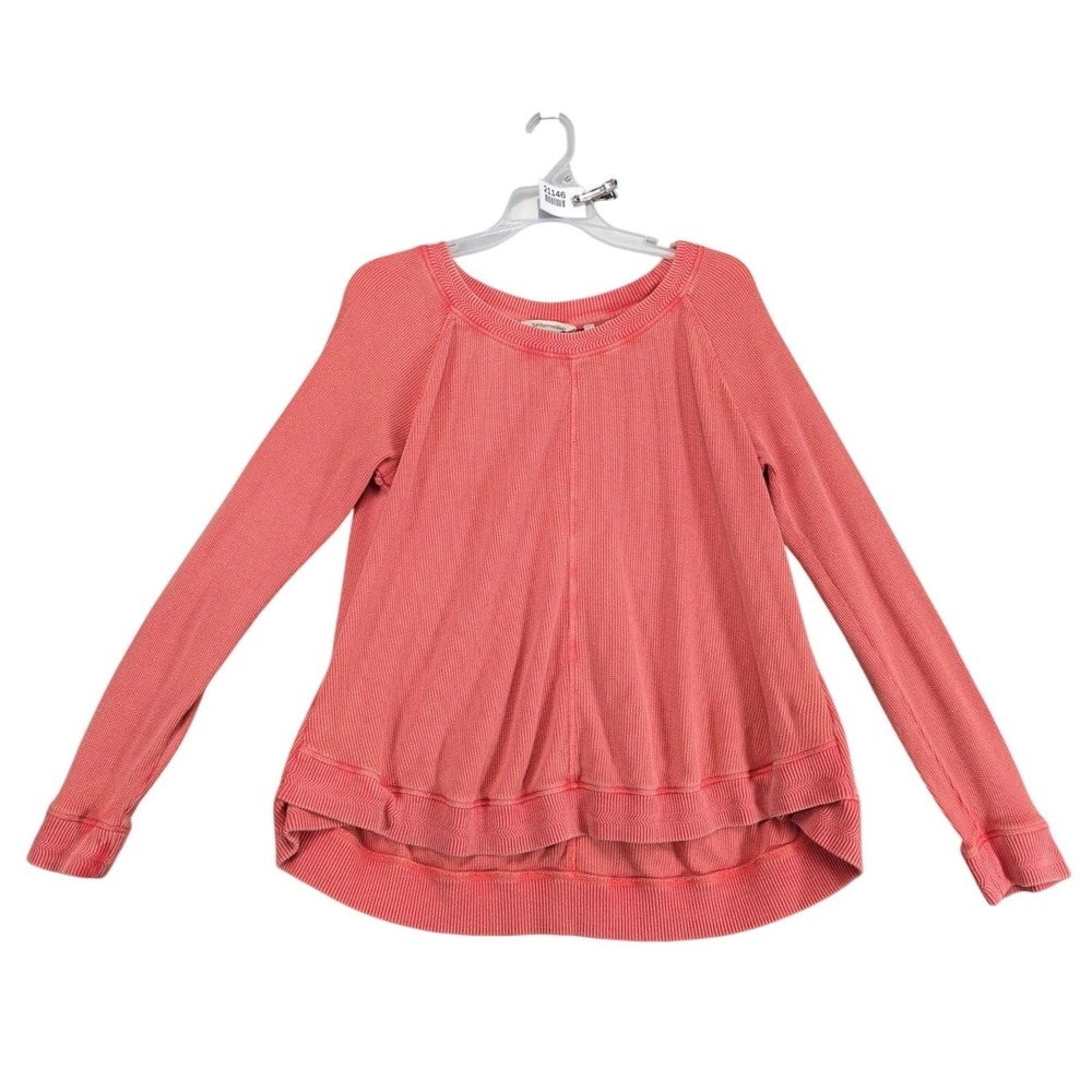 Soft Surroundings Coral Waffle Texture Sweatshirt Women's L High-Low Hem Relaxed